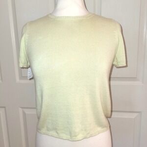 TSE Cashmere Blend VTG Lemon Yellow Crop Baby Pullover Short Sleeve Sweater S